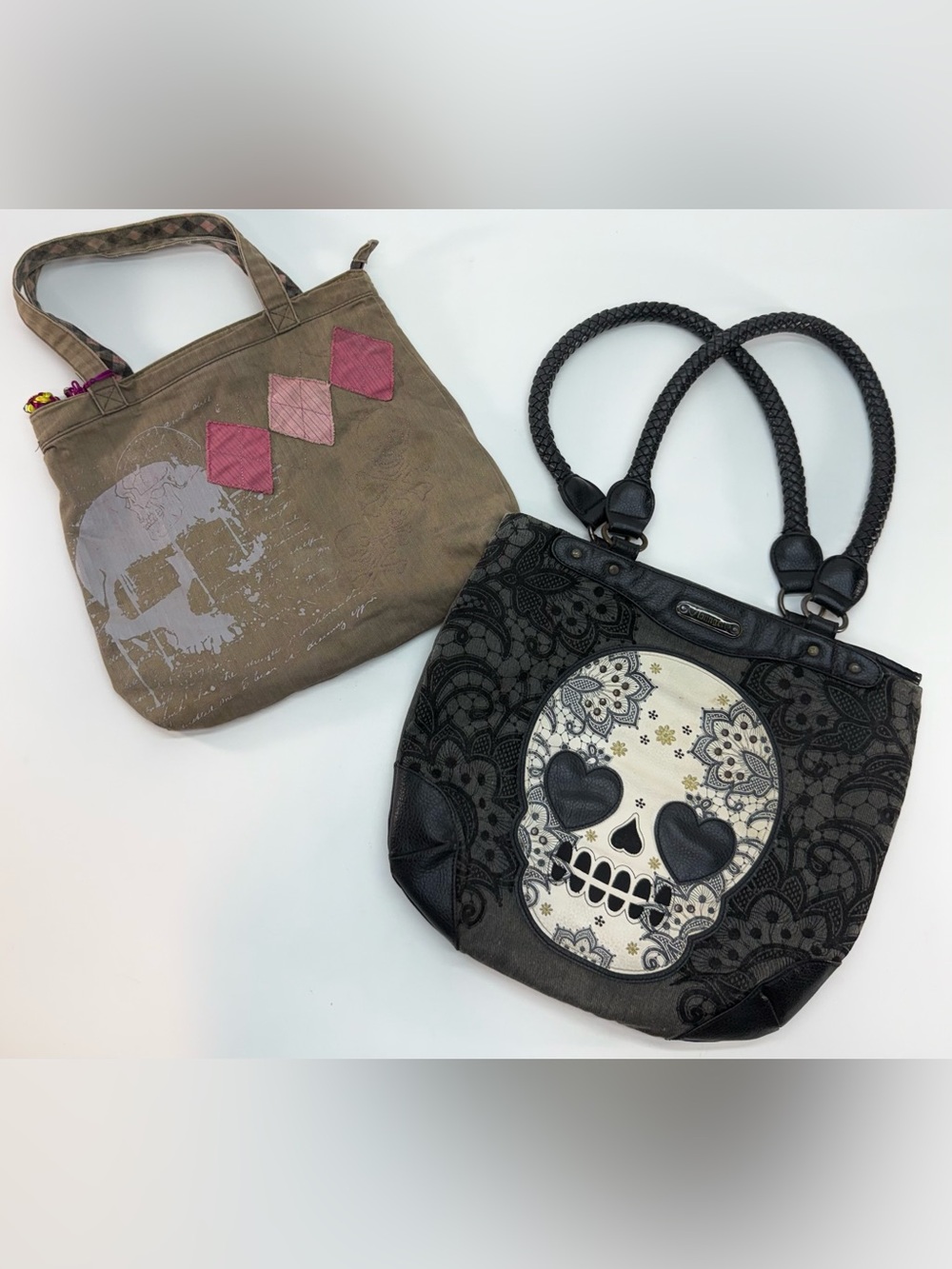 Loungefly Shoulder Bag Black & White Sugar Skull w/ Canvas Skull Bag READ BELOW!